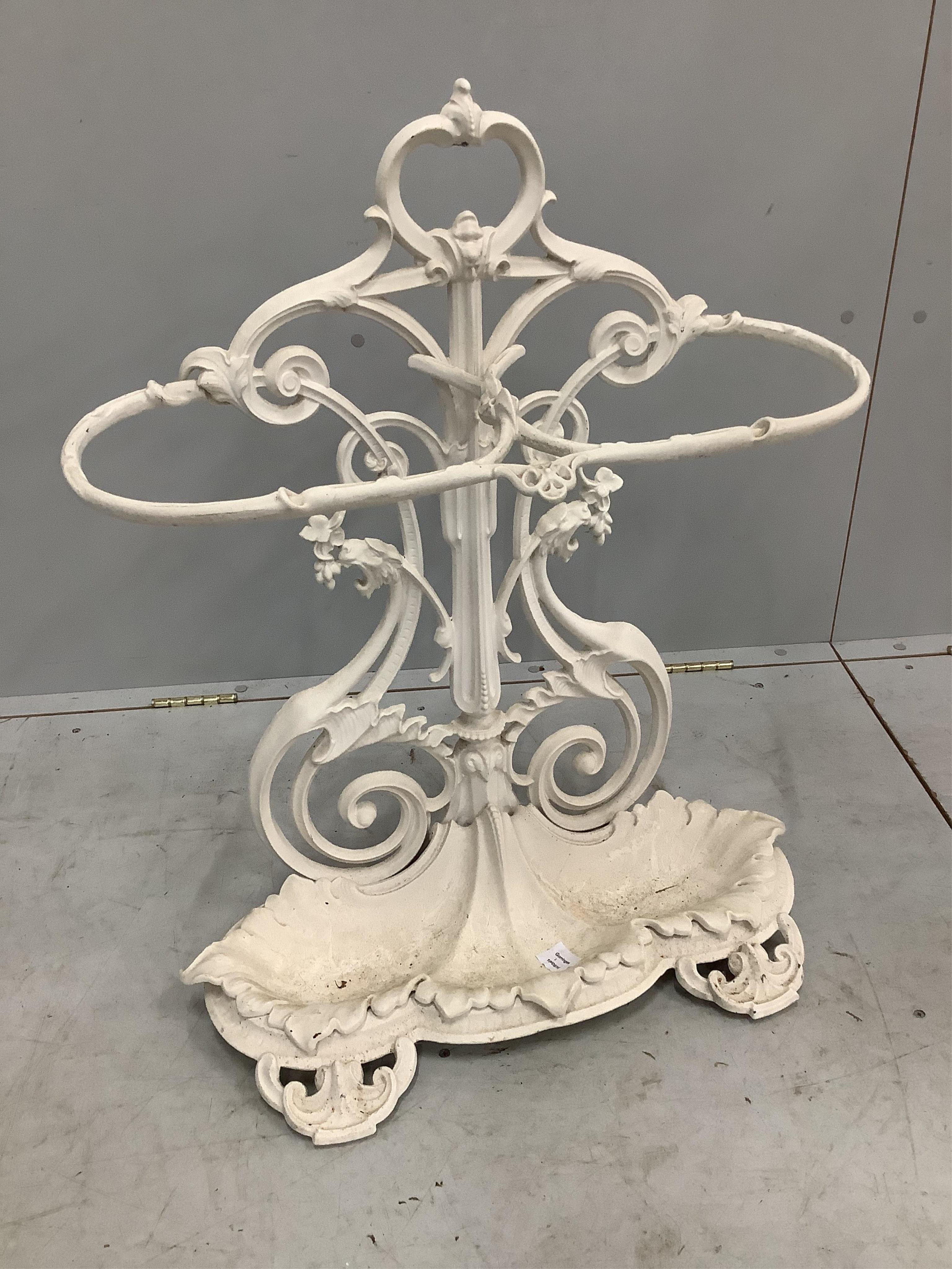 A Victorian Coalbrookdale style cast iron stick stand, width 62cm, height 77cm. Condition - good